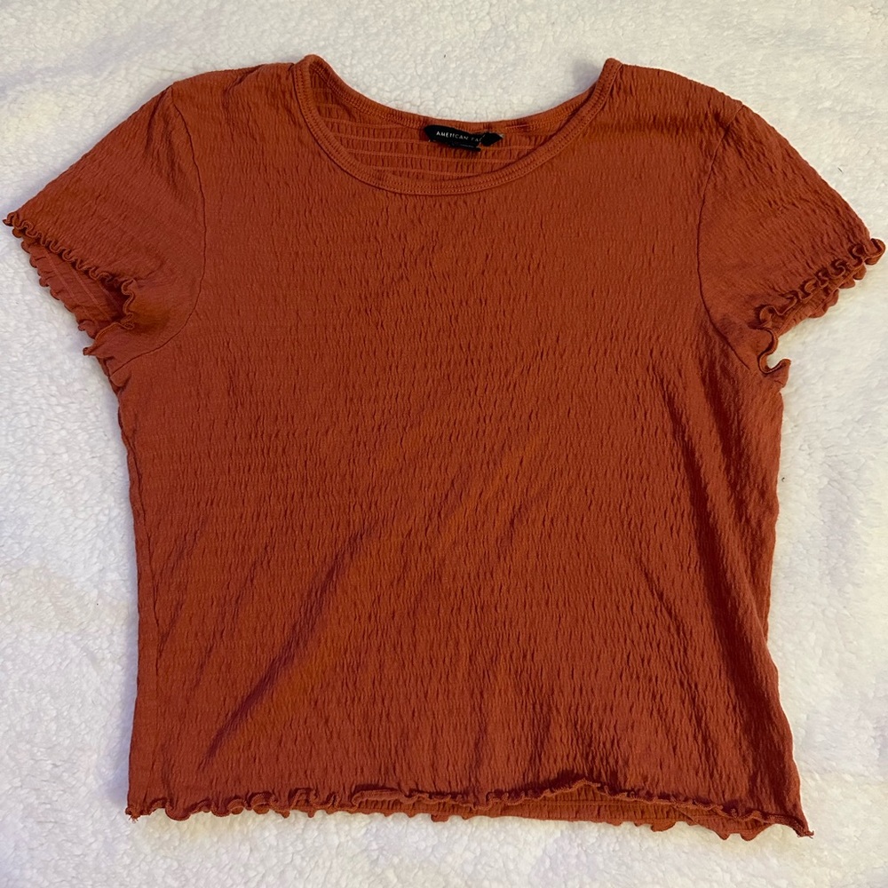 American Eagle cropped short sleeve with lettuce-edge!
